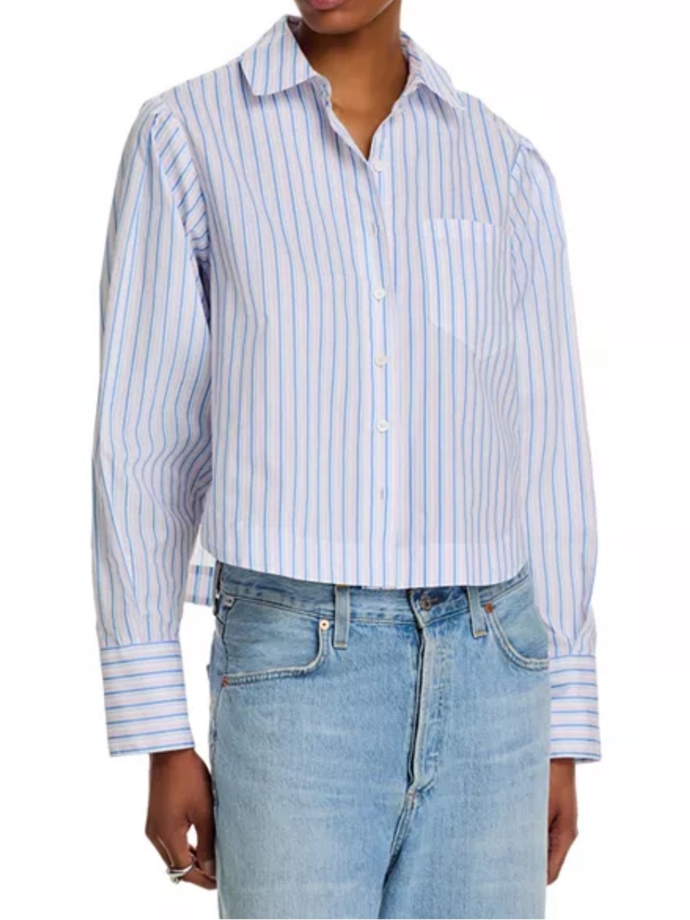 10 Crosby Derek Lam Light Blue & White Vertical Stripe Button-Down Shirt